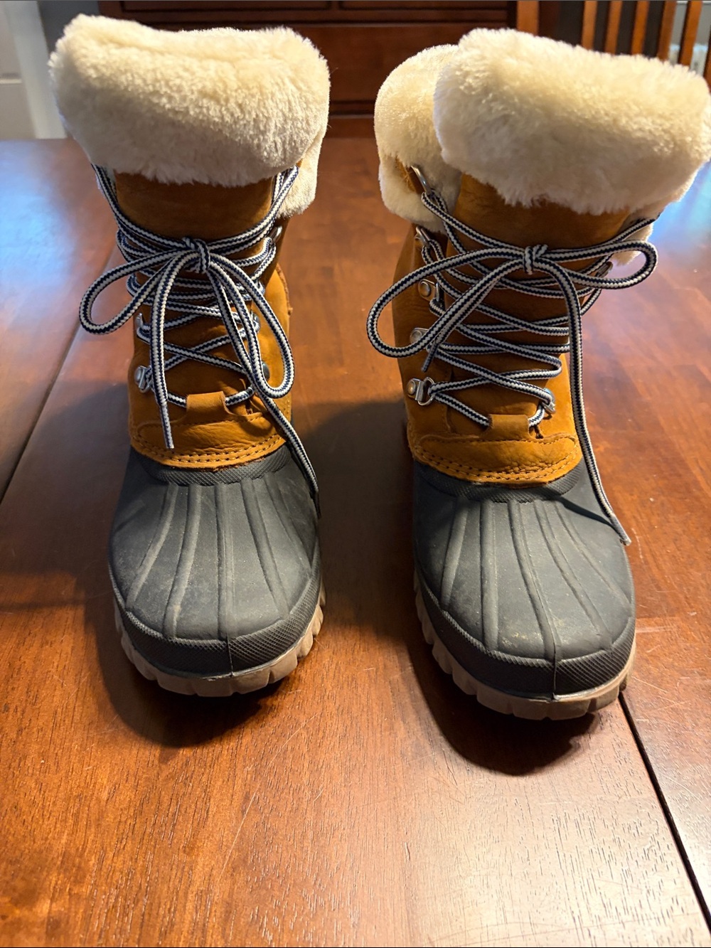 J. Crew Tan and Black Shearling-Trim Winter Combat Boots